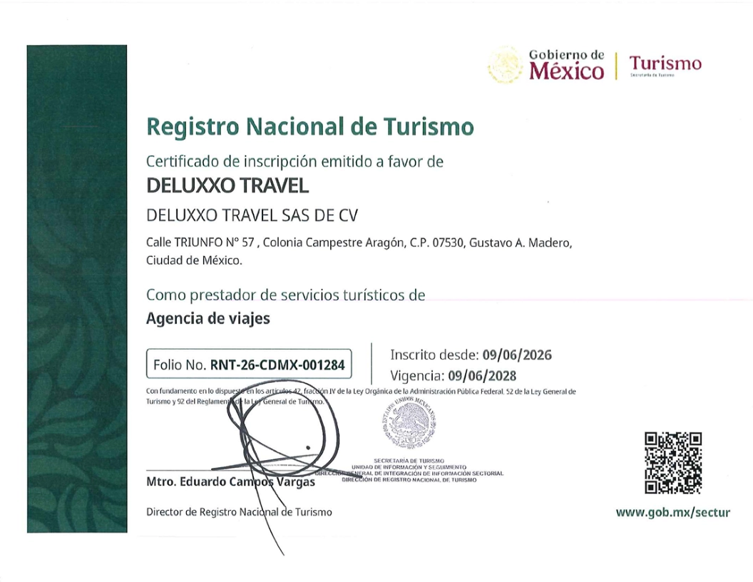 Registro Nacional de Turismo vigente de Deluxxo Travel
